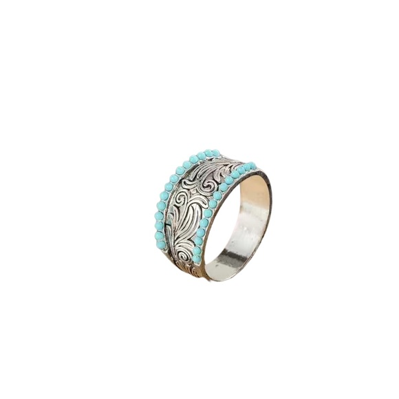 Silver and Turquoise Lined Unisex Ring - Picture 2 of 5
